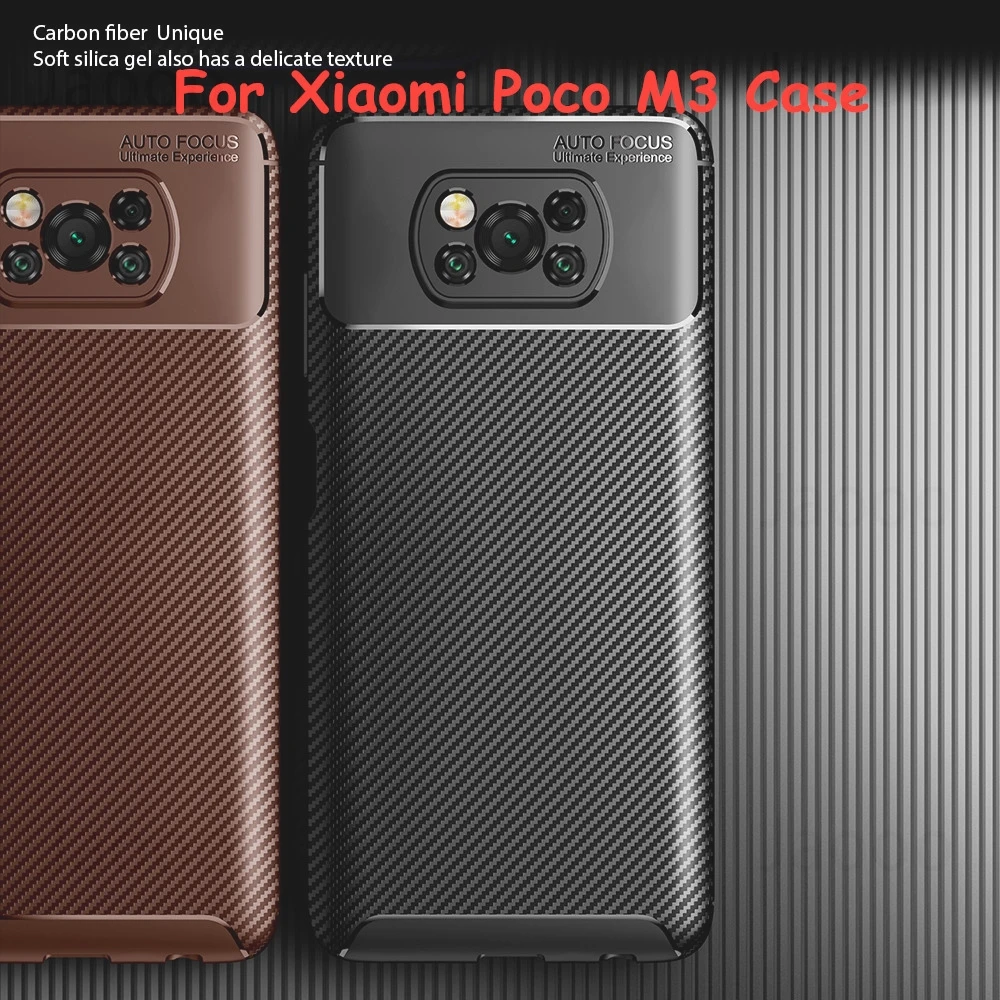 For Xiaomi POCO M3 Case Carbon Fiber Texture Soft Silicone Shockproof Back Cover for Xiaomi Mi