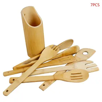 

7 Pcs / Set Bamboo Spatula Wood Cooking Spoon Kitchen Utensil Accessories for Home Picnic