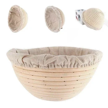 

Round Rattan Dough Basket with Cloth Cover Baking Bread Proofing Proving Baskets for Household Kitchen Easy Supplies