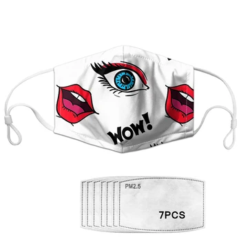 

Sexy Red Lips Print Mask With 7 Filters Funny Women/Ladies Face Mask Breathbale Non-disposable Mouth Cover Face Mask Girl Masque