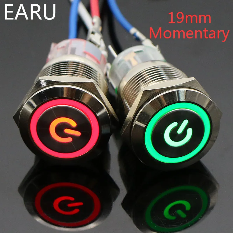 22mm LED 24/220V Momentary Push Button Illuminated Switch Panel Mounting SPDT