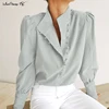 Mnealways18 Autumn Turtleneck Blouse Women Elegant Button Office Casual Shirt Chic Breasted Puff Sleeve Top White Blouse Female ► Photo 1/6