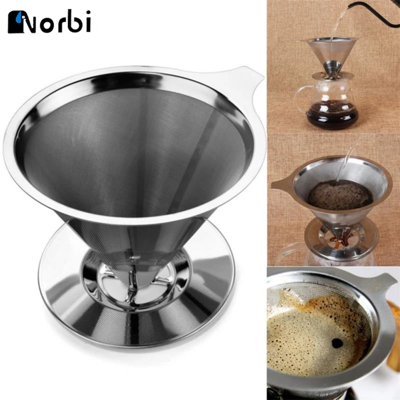 

Cone Shaped Stainless Steel Coffee Dripper Double Layer Mesh Filter Basket Home Kitchen Tool Coffee Accessories