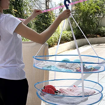 

Round Double Layer Drying Rack Folding Hanging Clothes Laundry Basket Dryer Sweater Cloth Net Dry Rack Mesh Hanger For Underwear