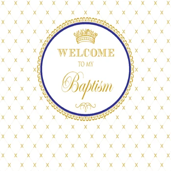 

8x8FT Gold Blue Welcome to My Baptism Mi Bautizo My First Communion Party Custom Photo Backgrounds Backdrops Vinyl 240cm x 240cm
