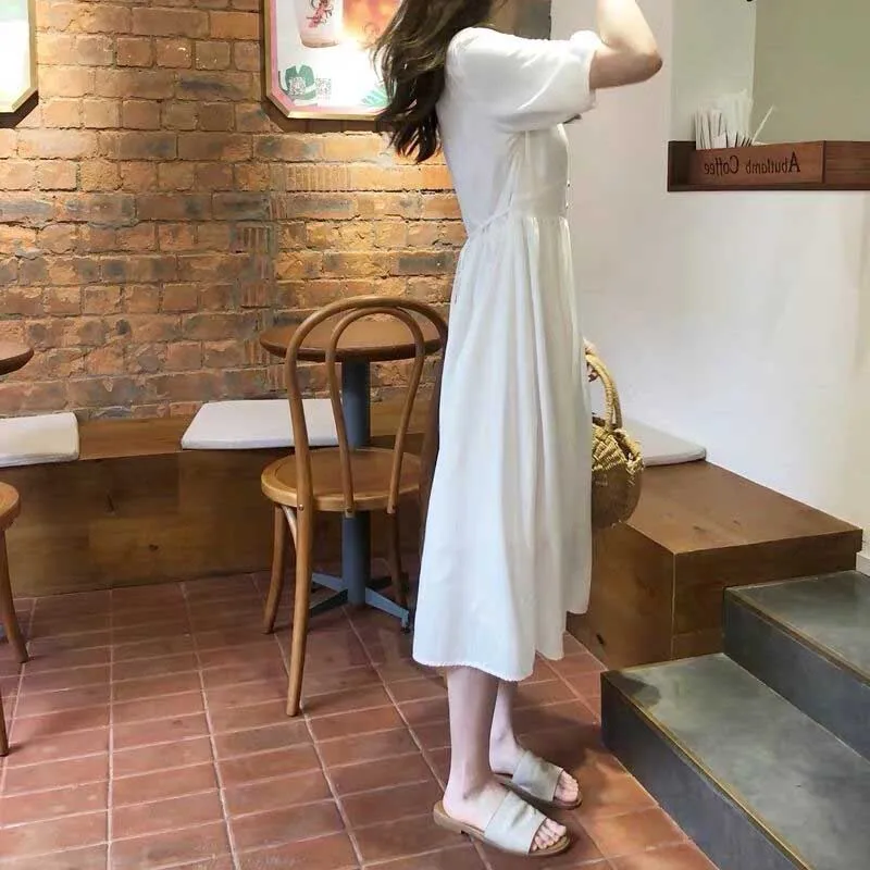 Elegant Woman Party Holiday Dress 2020 One-Piece New Summer Vintage Chiffon Dress Lady Korean Sweet Office Casual Loose Dresses