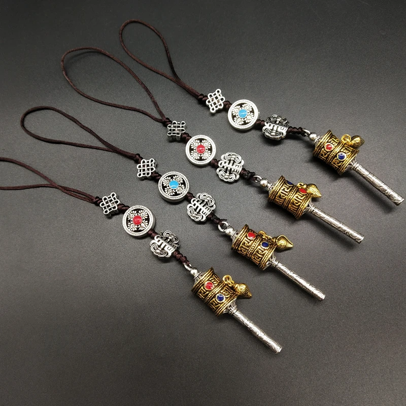 

4PCS GOOD Efficacious Amulet Greco-Buddhist pocket travel CAR Om mani padme hum Safety Prayer wheel Mantra Tibet Buddha Pendant