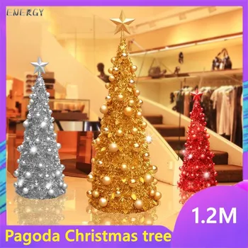 

Ready stock Indoor 1.2 M Christmas Tree Package Golden Silver Color Big Red Pagoda Tree Folding Lamp Decorative Tree