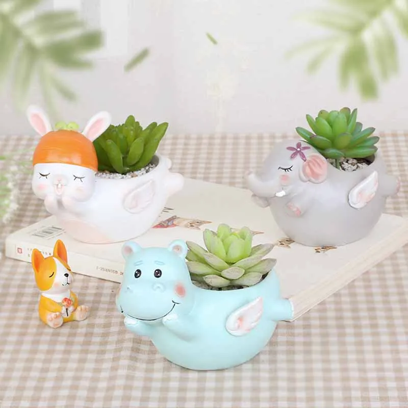 

Resin Corgi Succulent Plant Pot Cartoon Elephant Lion giraffe hippo rabbit Flowerpot animal Bonsai Pots Garden Flower Planter