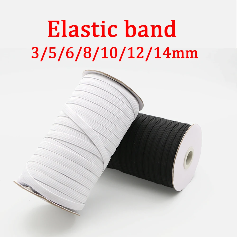 3/4/5/6/8/10MM White/black Flat Elastic Bands Elastic rubber band wedding Garment elastic tape for DIY sewing Stretch Rope acces black 200 yards 6mm braided elastic cord elastic band elastic rope bungee stretch knit elastic spool garment sewing dropshipping