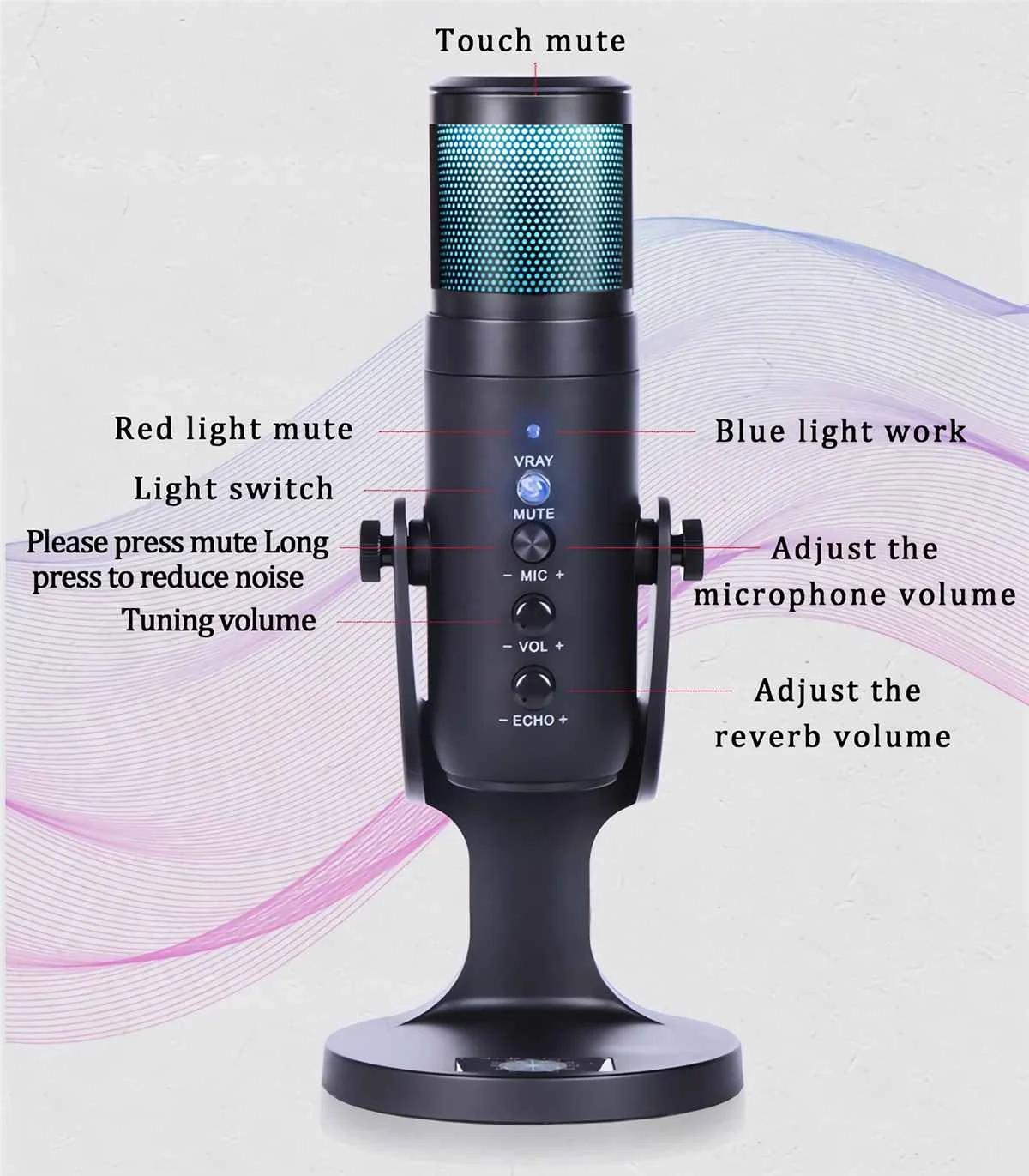 gaming mic D-950 USB Microphone Stand Gaming Live Streaming RGB Light Condenser Type-C Professional Mute for Recording PC Computer Chat mic stand