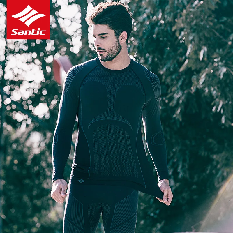 Cycling Men's Thermal Underwear Suit Winter Seamless Keep Warm Riding Clothing Sports Running Long Sleeve Asian Size Santic
