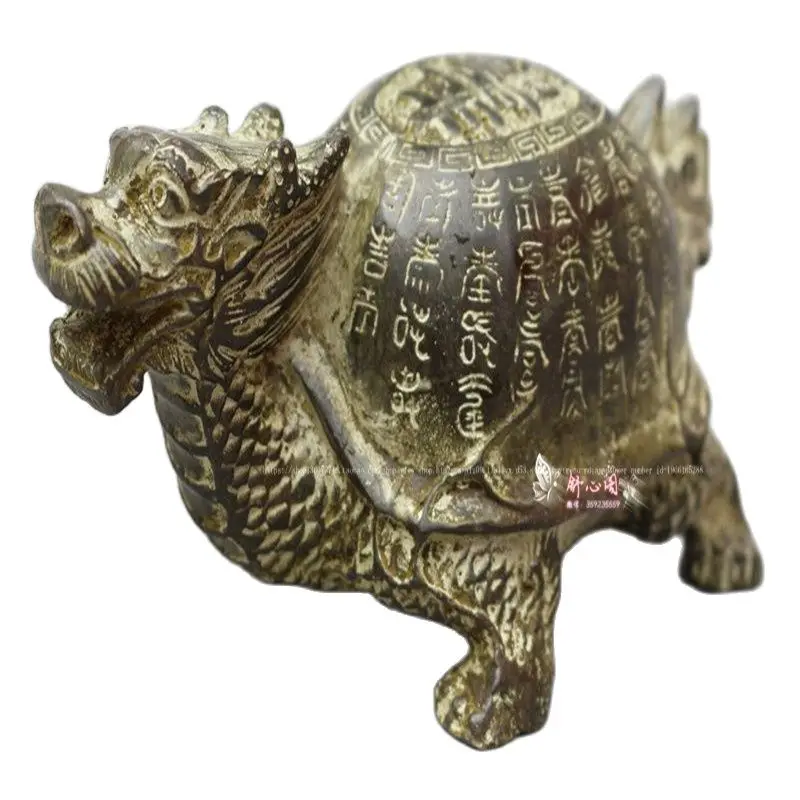 

Antique Brass gilt longevity dragon turtle ornaments Zhaocai Nafu gift collection home decoration