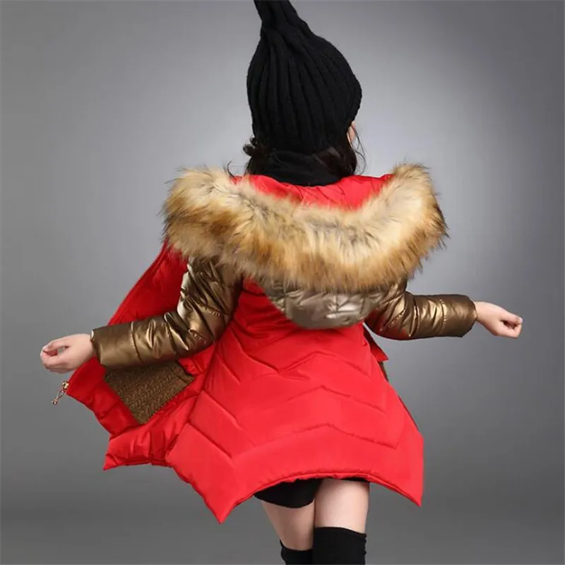 red Weoneit/зимняя куртка для девочек, пальто, хлопковые утепленные кардиганы с капюшоном и воротником для девочек, зимняя куртка принцессы на Рождество - Цвет: red