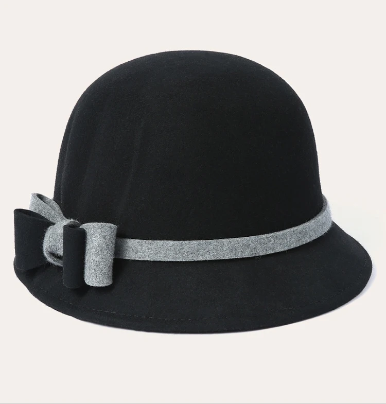 FS для женщин девочек Винтаж Шерсть федоры черный вино красный верблюд фетровая шляпа Боулер Дерби Мужская мягкая фетровая шляпа Кепка с бантом