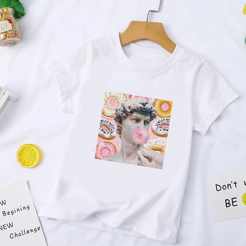 New Clothing Girls T Shirt Fashion Kids Top Casual Childrens Boys T Shirts Van Gogh Oil Painting Funny Blowing Bubbles Kawaii
