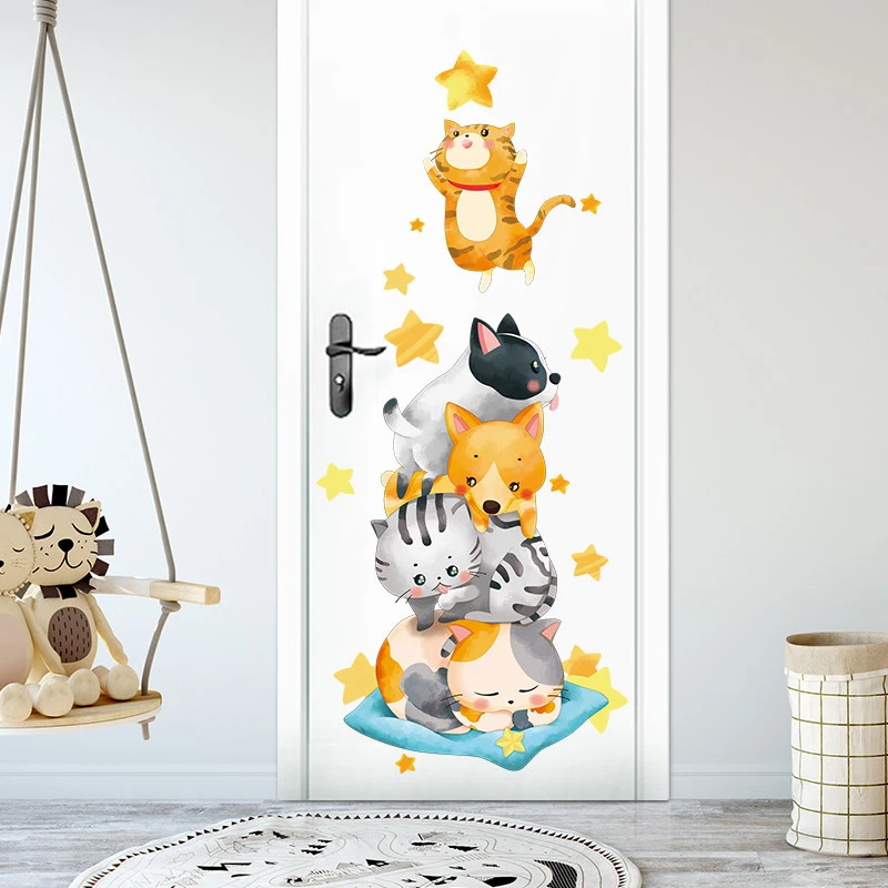 

Creative wall sticker cartoon cat dog door decoration wall decor children's room home stickers cute fun wallpaper free shiping