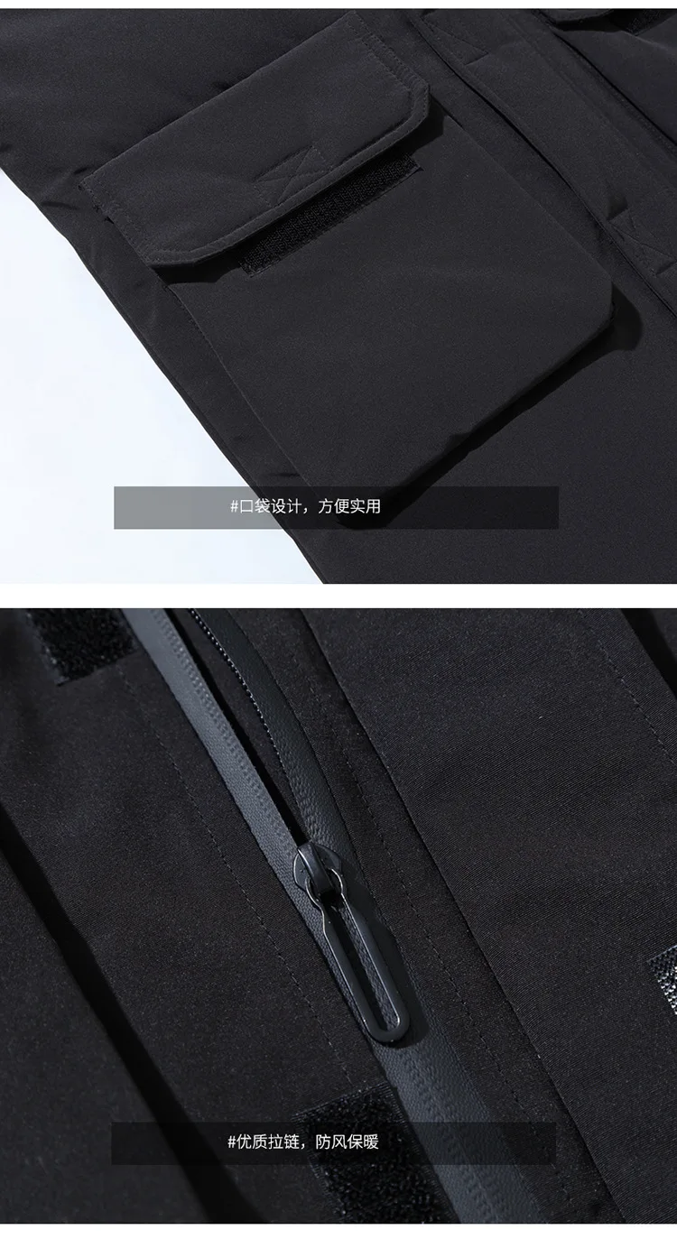Winter Hooded Workwear down Jacket Men's Mid-length Fashion Thick Warm Coat White Duck down Men'S Wear