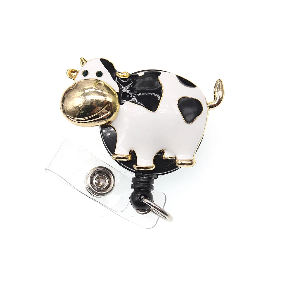 10pcs/lot Cute Design Enamel Milk Cow Retractable ID Pull Badge Reel Animal Holder With Clip | Украшения и аксессуары