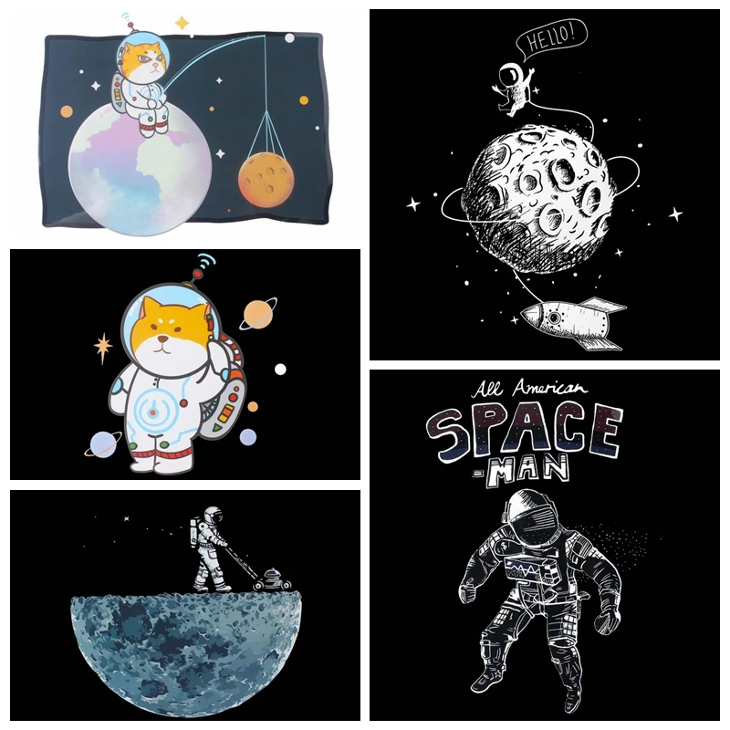 Астронавт НЛО термоперенос утюгом печатные наклейки для ткани космический