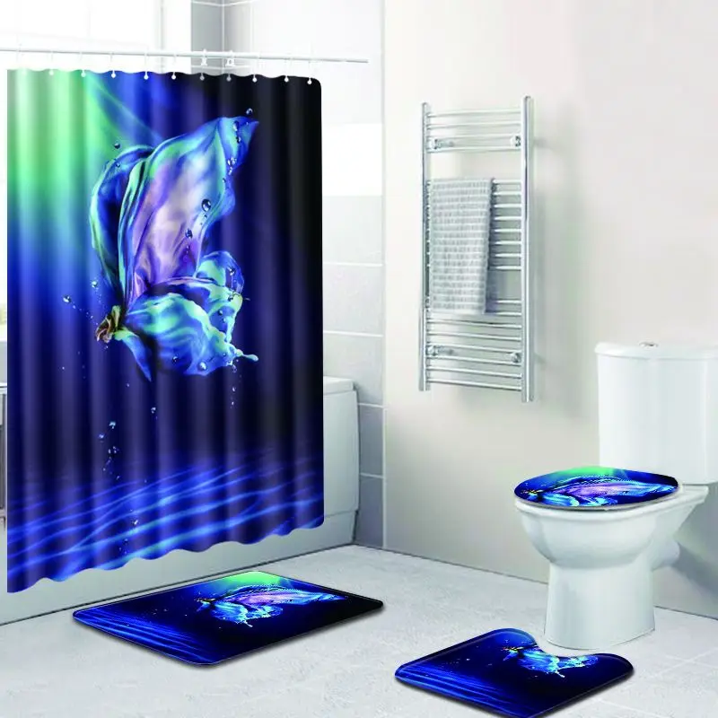 

Fashion Print Shower Curtain Bathroom Waterproof Polyester Modern Bath Curtain Toilet Seat Cover Anti-slip Bath Mat Carpet Deco