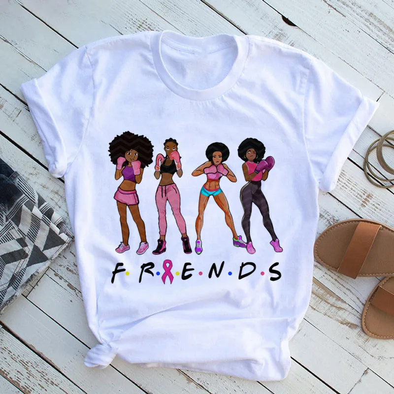 WVIOCE New Arrival Fashion Black Girl Print White Women T-shirt Friends Letter Short Sleeve Top Large Size O-Neck Modal Clothes | Женская