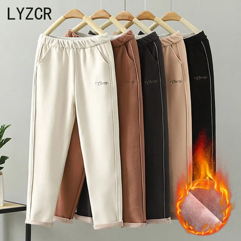 LYZCR Woolen Women Winter Pants Thick Warm Vintage Autumn Thicken Feleece Trousers Harem Pants For Women Velvet Pants Capris