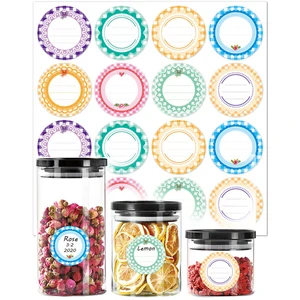 2in Glass Spice Jars Labels Stickers Colorful Empty Jars Cans Round Decorative Sticker Self Adhesive 5 Sheets Water-Resistant