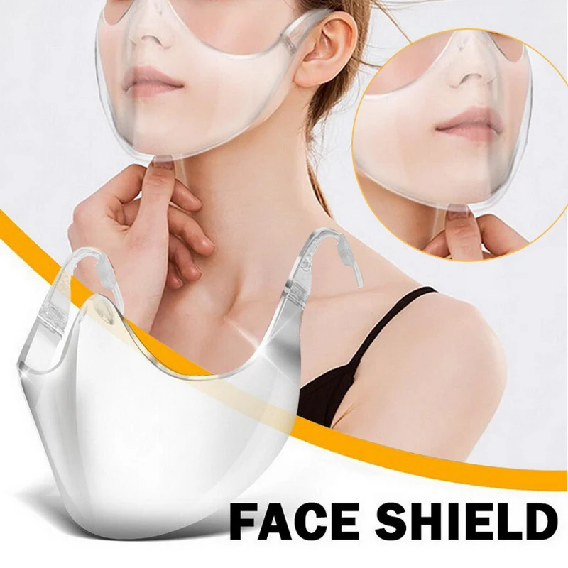 

1Pcs M/L Reusable Transparent Face Cover Dust-Proof Isolation Protect Mask Prevent Spitting Mouth Cover Holder for Restaurant