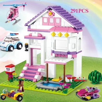 

291pcs Building Series Big Pool Villa Models Building Block Model Compatible Technic Car Airplane Boat Motorboat Toy For Girl