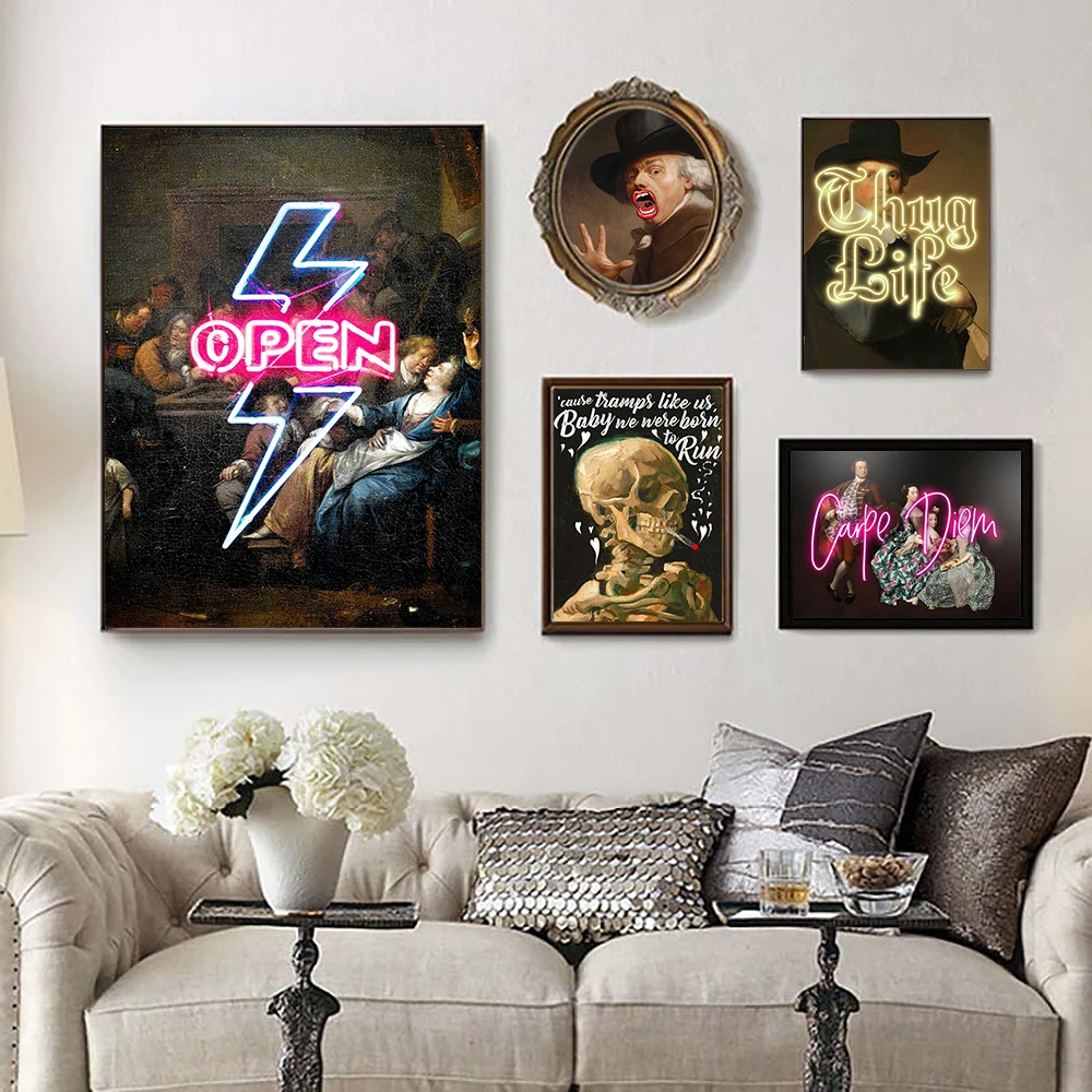 

Renaissance Portrait Quote Art Print Victorian Funny Banksy Skull Canvas Paintng Retro Abstract Mural Unique Home Decor Poster