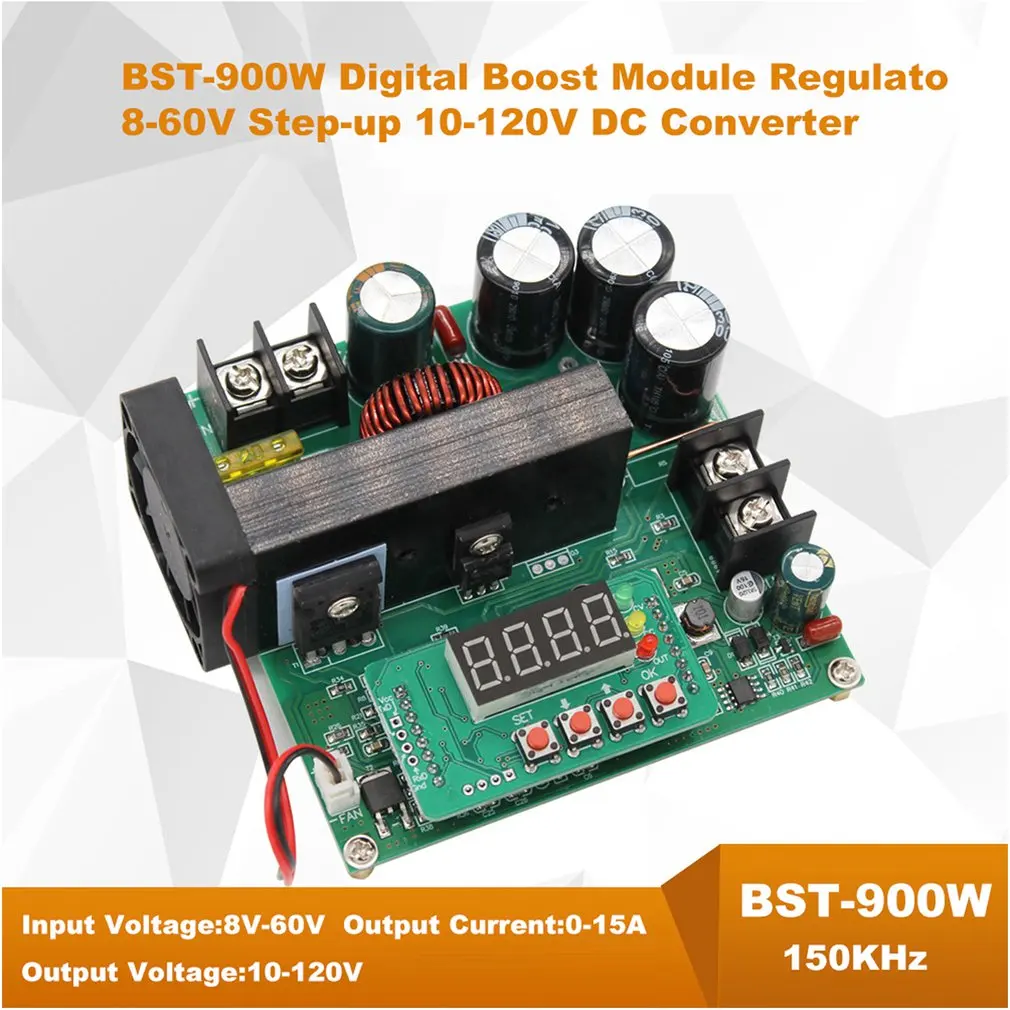 BST-900W 8-60V to 10-120V DC Converter LED Control Digital Boost Converter Voltage Transformer Module Regulator
