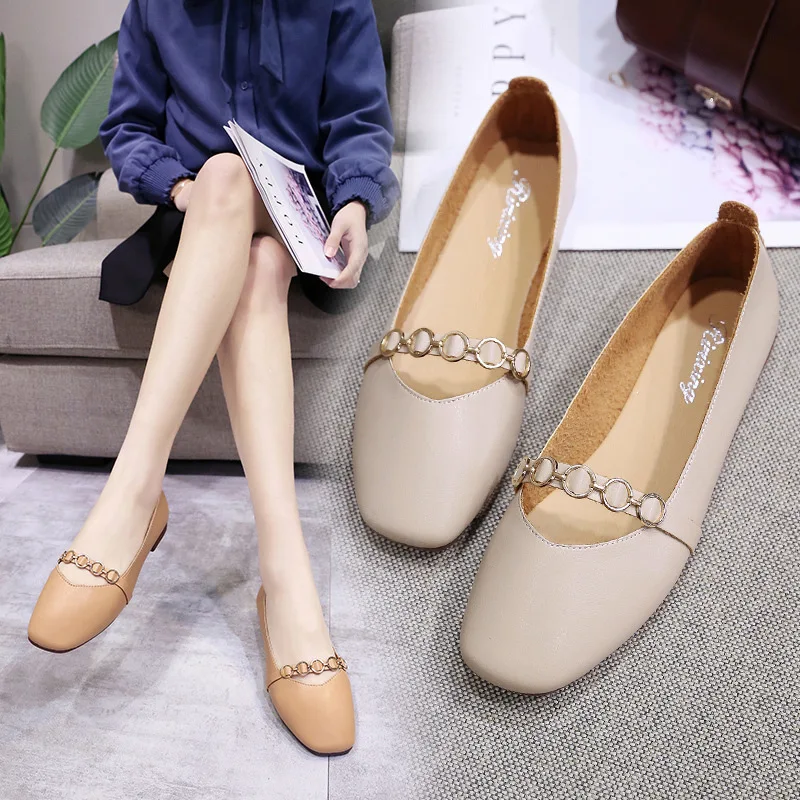 

2019 Spring And Summer New Style Low-Cut Square Head Versatile Low Heel Fairy Moccosins Single Shoes Women's Gentle Wind Every E
