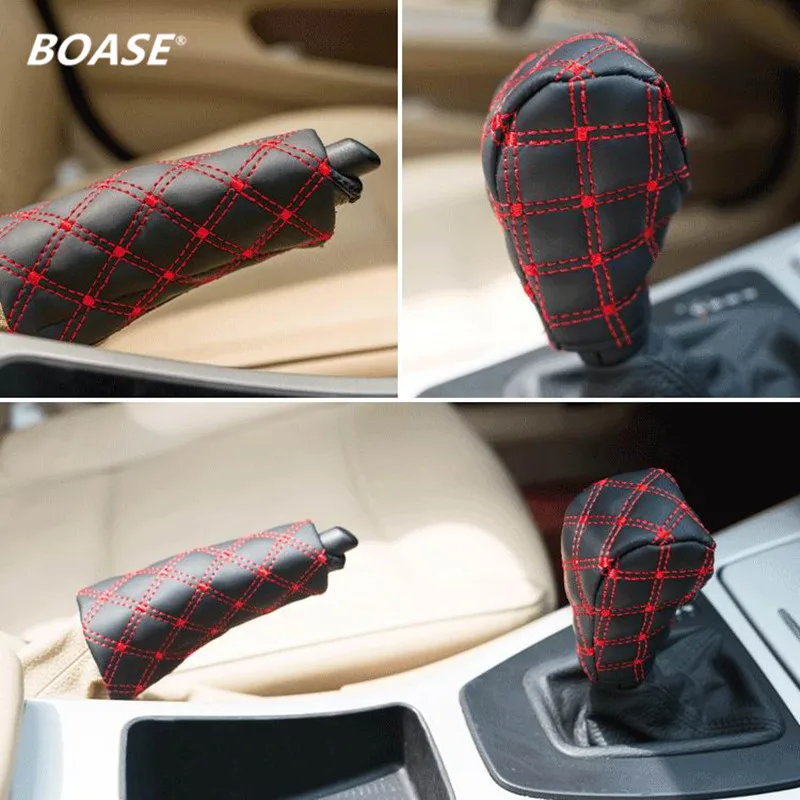 

2Pcs/Set Faux Leather Hand Brake Knob Cover Gear Case Car Interior Decor Interior Car Accessory Car Accessories