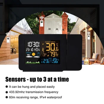 

Dimmable Digital LED Display Weather Station Humidity Monitor Plastic Home Office Projection Alarm Clock Forecast Indoor Outdoor