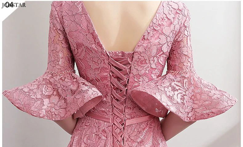Vestidos de fiesta largos elegantes de gala boda новые кружевные платья трапециевидной формы с оборками и рукавами пыльно-розового цвета для подружек невесты больших размеров