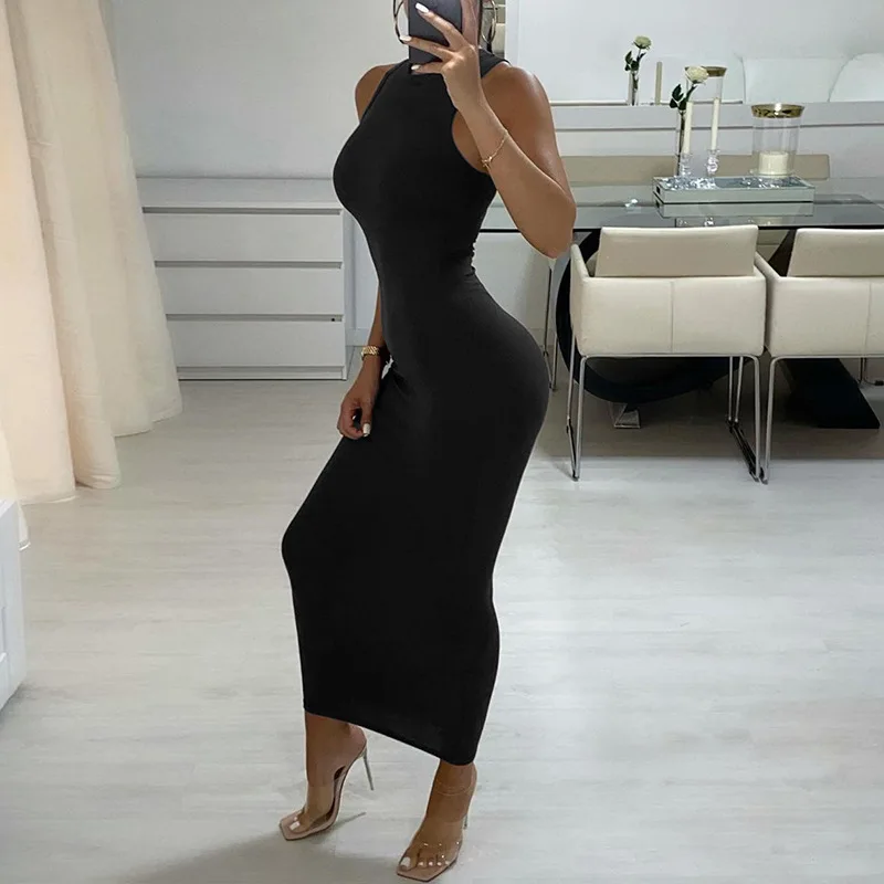 Inwoman Ribbed Knitted Summer Black White Maxi Dress Women 2021 Sexy Party Bodycon Long Dress Sundress Ladies Brown Wrap Dresses red dress Dresses