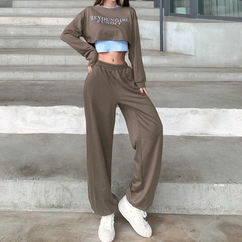 New Fashion Korean Solid Loose Wide Leg Trousers and Fake Two Tops Casual  Gray Boyfriend Pants Suits 2021 Two Piece Sets Women|Pants & Capris| -  AliExpress
