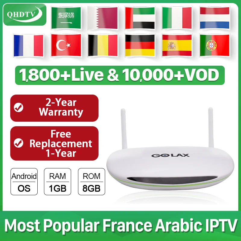 

IPTV France Arabic Android Box GOLAX-M1 S905W 4K H.265 with 1 Year QHDTV IPTV Subscription Algeria UAE French IPTV Box