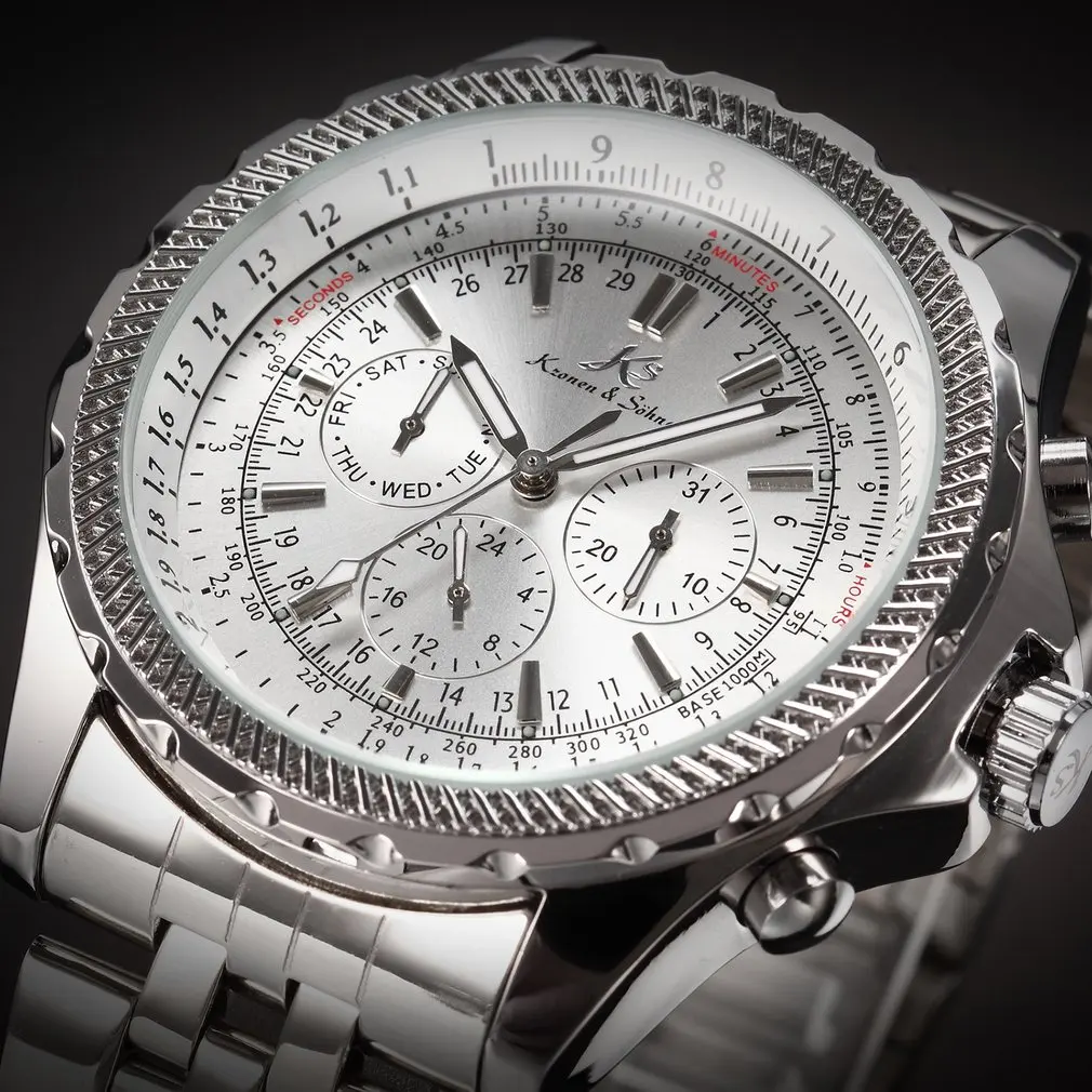 Silver KS141 KS Royal, Роскошные мужские часы с резьбой, мужские полностью стальные часы, день, дата, 24 часа, автоматические механические мужские наручные часы, модные часы/KS140 - Цвет: Silver KS141