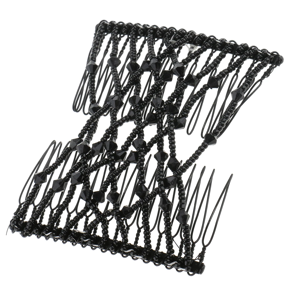 LightweightMagic Hair Decoration Combs Black Beaded Stretchy Hairpin Bow Lightweight Double Combs