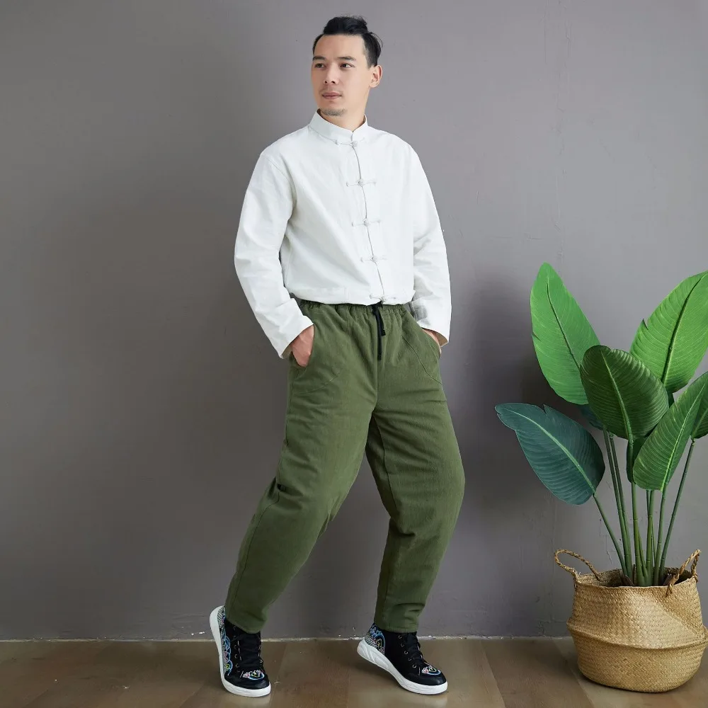 LZJN 2019 Winter Warm Men Thick Pants Double Layer Quilted Casual Pockets Male Winter Joggers Drawstring Cotton Linen Trousers (9)