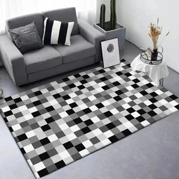 

Black white gray Geometric small square pattern living room floor mat bedroom plush rug bathroom non-slip door mat customize rug