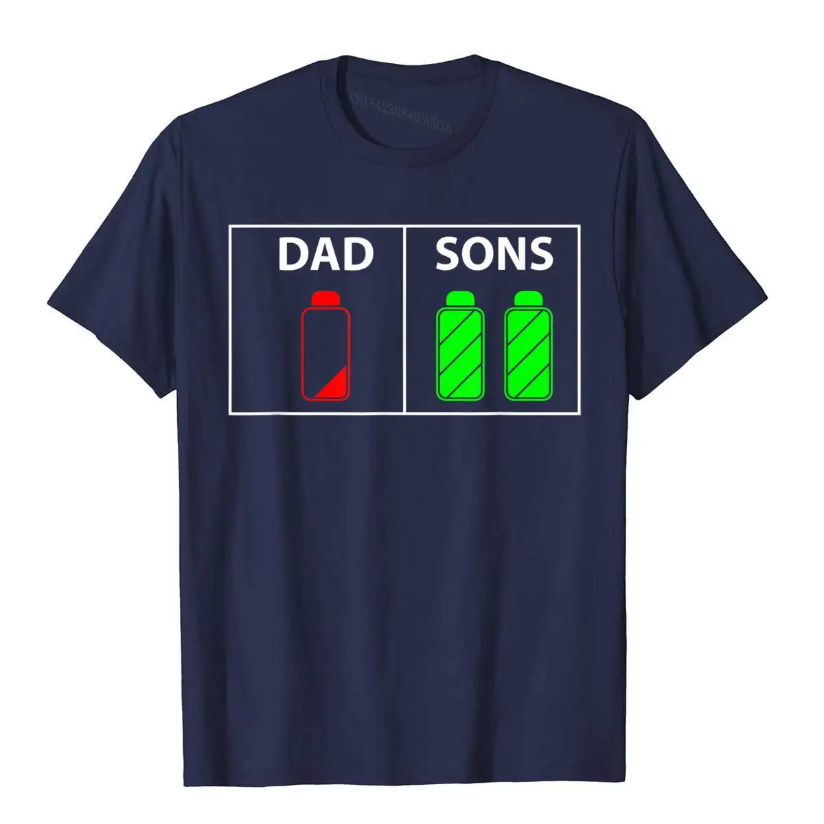 Mens Dad of Two Sons Shirt Funny Low Battery Father's Day Gift__B7196navy