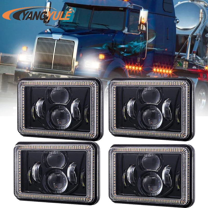 Black Z-OFFROAD 2pcs 60W 4x6 Led Headlights Dot Approved H4656 H4651 H4652 H4666 H6545 Sealed Beam Rectangular Headlamp for Freightliner Kenworth Peterbilt Oldsmobile Cutlass Trucks