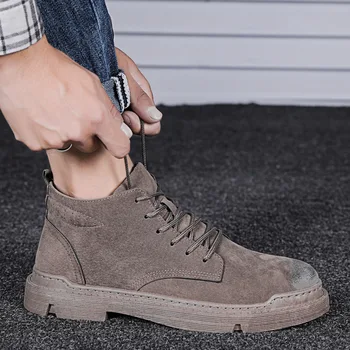 

Autumn/winter Men Martin boots fashion casual shoes men's British work shoes retro flat shoes Lace Up Anti-slip Booties