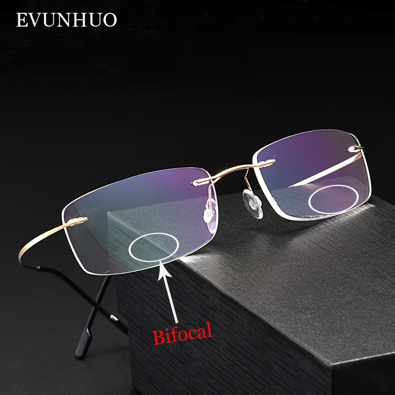 

EVUNHUO Super Light 100% Titanium Bifocal Reading Glasses Men Women Fashion Rimless Reading Eyeglasses + Eyewear Case 1.0-3.5