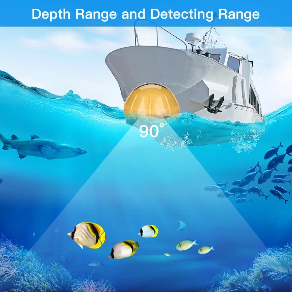 Eyoyo 2," беспроводной рыболокатор Солнечный свет читаемый портативный эхолот цветной TFT 147ft/45m Глубина гидролокатор детектор перезаряжаемый