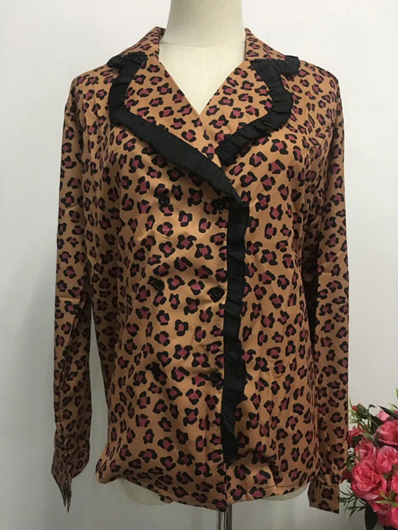 RUGOD Chic Leopard Shirt Корейская модная одежда Женщины Блузки с длинным рукавом отложным
