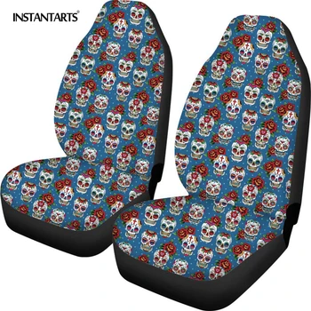 

INSTANTARTS Fashion Gothic Patterns Universal Car Front Seat Cover 3D Sugar Skull Print Autos Full Cushion Fit For Most Cars